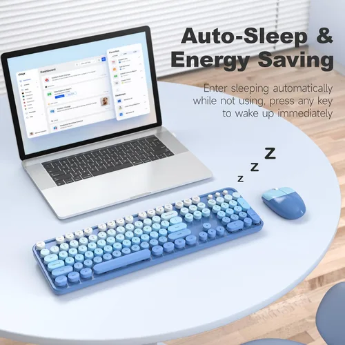 Miniatura 77 de KNOWSQT Combo de teclado y ratón inalámbrico, teclados lindos de tamaño completo estilo máquina de escribir 2.4G azul colorido - receptor USB Plug