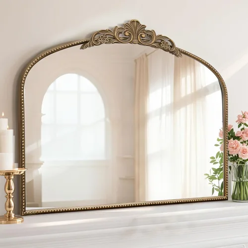 Micasso Espejo antiguo de oro grande: espejo arqueado barroco francés de 40 x 30 pulgadas, espejos vintage ornamentados tradicionales para Dorado