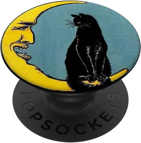 PopSockets Grip and Stand para teléfonos y tabletas con diseño de gato y luna