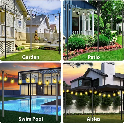 Miniatura 2 de AILBTON 10Ft String Light Poles 6 Pack,Light Poles for Outside Lights,Outdoor with Fence Brackets Hanging Lights,Metal Stand Deck Patio Backyard