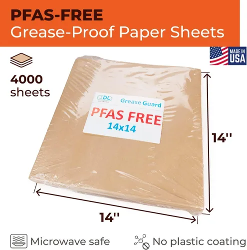 Miniatura 2 de IDL Packaging Hojas de papel a prueba de grasa sin PFAS de 14 x 14 pulgadas, paquete de 4000, Kraft natural, forros para bandejas de alimentos aptos