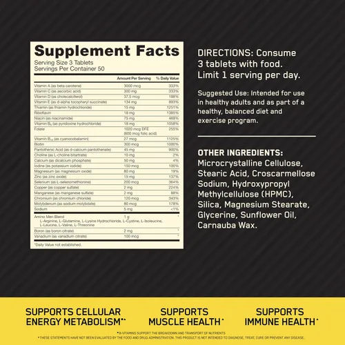 Miniatura 2 de Optimum Nutrition Opti-Men, Vitamina C, Zinc y Vitamina D, E, B12 para Apoyo Inmunológico Suplemento Multivitamínico Diario para Hombres, 150