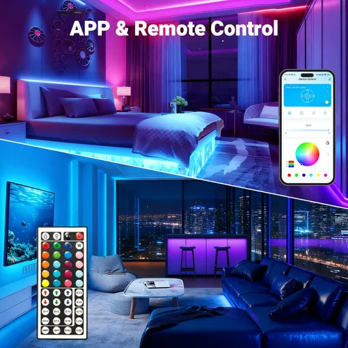 Miniatura 3 de DAYBETTER Tira de luces LED de 50 pies, sincronización de música, tiras de luz LED RGB con control remoto y aplicación, luces LED que cambian