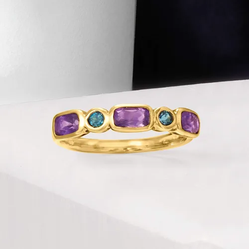 Miniatura 4 de Ross-Simons Anillo de amatista de 0,70 quilates y topacio azul Londres de 0,10 quilates en oro amarillo de 14 quilates