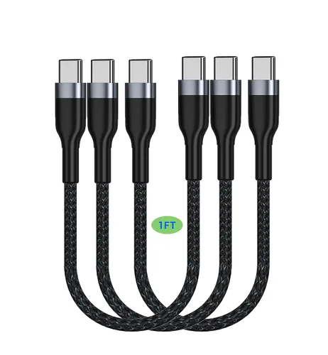 Cable corto USB tipo C a USB C de 1 pie, paquete de 3 cables de carga USB C de 12 pulgadas PD 65 W iPhone 17 16 15 Pro Max, MacBook Pro, iPad Pro,