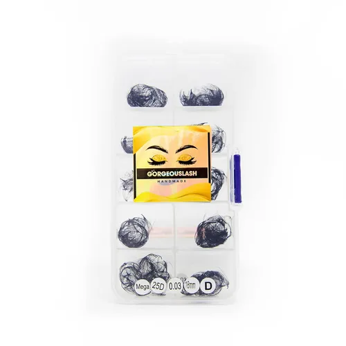 Miniatura 40 de Extensiones de pestañas 20D, 25D. 500 abanicos de pestañas prefabricados. Extensiones de pestañas. Hechas a mano (20D - rizo D - 0.03, 0.55 pulgadas)