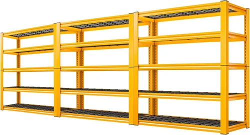 Miniatura 10 de REIBII Estantería de garaje con carga de 3000 libras, estantes de almacenamiento de 5 niveles, estantería de metal resistente ajustable para Amarillo