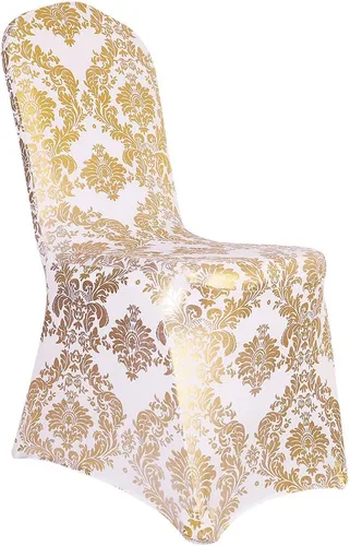 Juego de 1 fundas decorativas para sillas de comedor, con estampado de flores doradas, extraíbles, lavables, de elastano, para fiestas, bodas,