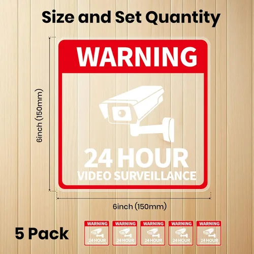Miniatura 5 de Vinilo adhesivo de videovigilancia de 6 x 6 pulgadas, 24 horas, cámara CCTV, advertencia, seguridad, para ventana, puerta, negocios, paquete de 5
