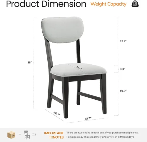 Miniatura 2 de COLAMY Juego de 2 sillas de comedor de madera maciza, modernas sillas de cocina tapizadas de mediados de siglo con cojín de 3.3 pulgadas de grosor