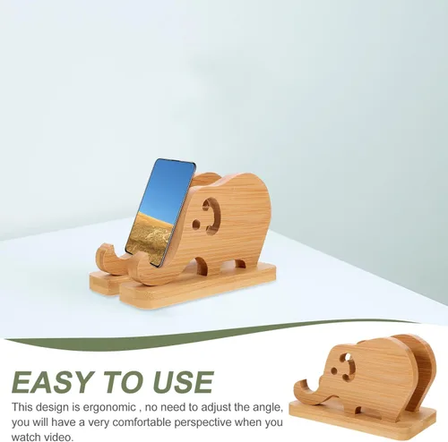 Miniatura 4 de UKCOCO Soporte de almohada de bambú de madera para teléfono Soporte de teléfono de elefante Soporte de teléfono Base de soporte de teléfono de bambú