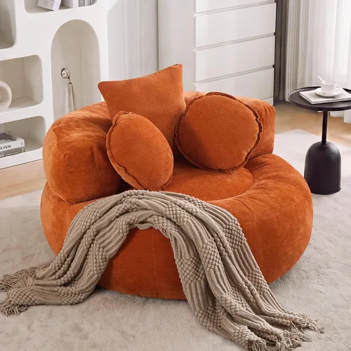 Miniatura 12 de WUTUTUEE Silla Sofá de Piso Redonda de Gran Tamaño, Chaise Lounge Circular de Chenilla Comprimida, Sin Montaje, Silla de Barril Sin Huesos, Sofá
