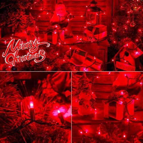 Miniatura 5 de Hopolon Mini Luces en Cadena Rojas de Navidad 2 Juegos de 50 Unidades 13 Pies Bombillas Incandescentes Mini Luces en Cadena Impermeables para Rojo