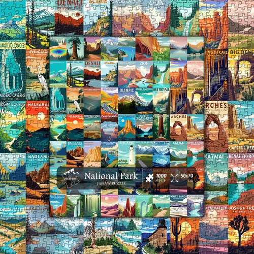 Miniatura 7 de Rompecabezas de Parques Nacionales para adultos, 1000 piezas, póster de viaje, rompecabezas de paisaje, incluyendo Zion Yellowstone Yosemite