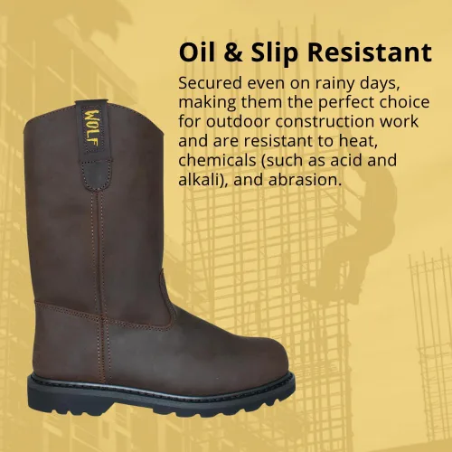 Miniatura 4 de WOLF Bota de Trabajo 100% Cuero Superior Genuino Resistente al Aceite y a la Abrasión Peligros Eléctricos Suela de Goma Antideslizante
