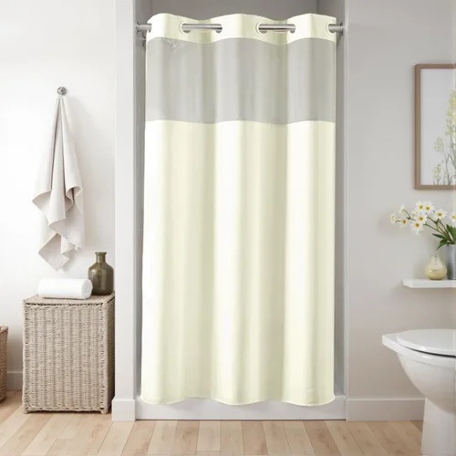 River Dream Cortina de ducha o forro sin gancho con ventana transparente, no incluye forro ni necesario, repelente al agua, lavable a máquina Beige
