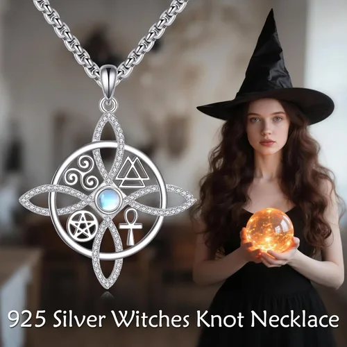 Miniatura 57 de YAFEINI Collar con dije de nudo de bruja de plata de ley, amuleto de bruja de cruz celta, regalo para mujer