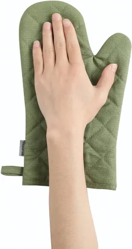 Miniatura 2 de Juego de 4 guantes para horno y soportes para ollas, resistentes al calor, 500 grados, extra gruesos, largos, de algodón, para cocina