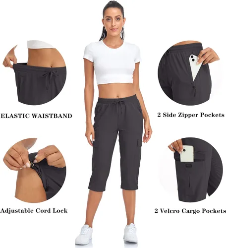 Miniatura 4 de Pantalones capri de senderismo para mujer, ligeros, de secado rápido, pantalones capri casuales para viajes al aire libre con bolsillos