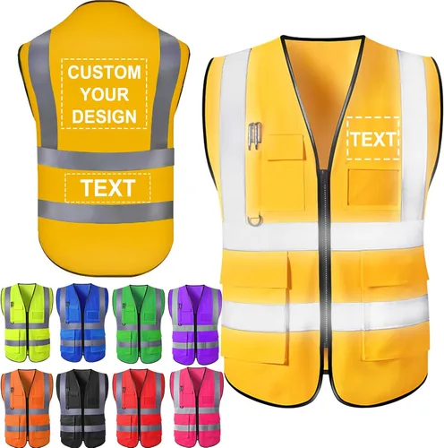 Miniatura 8 de Aolun Chalecos de seguridad de alta visibilidad, chaleco reflectante con bolsillos, logotipo personalizado, ropa de trabajo protectora para hombres