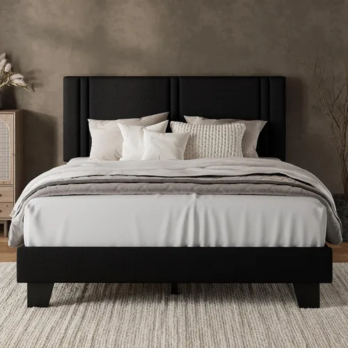 Miniatura 11 de iPormis Marco de cama de plataforma twin con cabecera tapizada de tela y patas engrosadas, base de colchón con soporte de listones de madera maciza