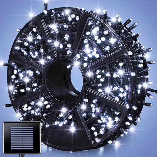 Miniatura 41 de JMEXSUSS 600 luces LED solares azules de Navidad, 206.7 pies, luces azules de Navidad al aire libre, impermeables, 8 modos de luz solar al aire