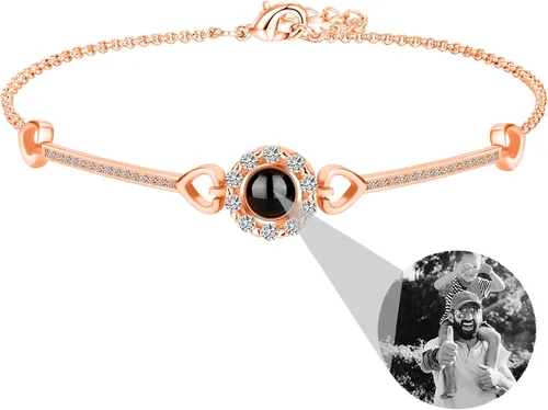 Miniatura 22 de Godchoices Pulsera de fotos personalizada, pulsera de proyección de fotos con imagen en el interior, collar con texto en inglés "I Love You