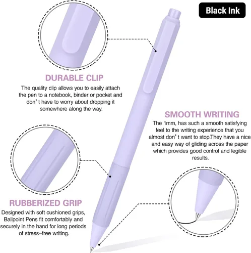 Miniatura 2 de Drawdart Paquete de 14 bolígrafos de bola, tinta negra de 1,0 mm de punto medio, lindos bolígrafos pastel para oficina, retráctiles - para escritura