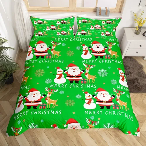 Miniatura 31 de Juego de ropa de cama de 3 piezas con diseño de muñeco de nieve, funda de edredón con temática de invierno, funda de edredón con temática de Feliz