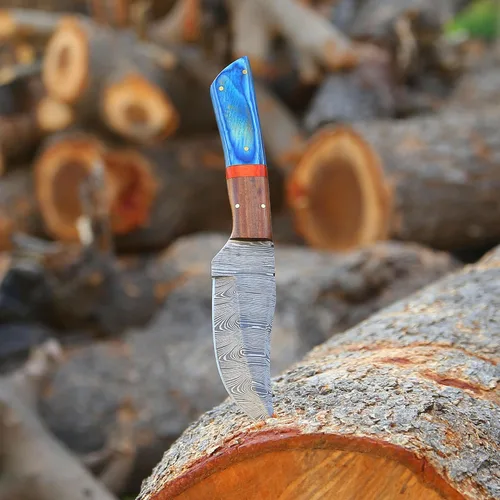 Miniatura 5 de Cuchillo de caza hecho a mano de acero de Damasco – Cuchillos de desollado de hoja fija para camping, al aire libre, supervivencia – Hoja de Damasco