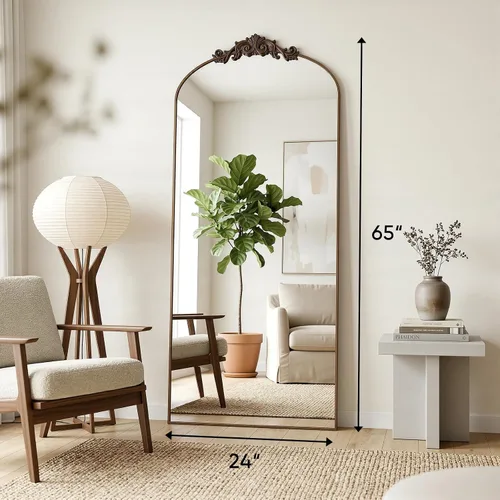 Miniatura 2 de Antok Espejo arqueado de longitud completa, espejo de piso de 65 x 24 pulgadas con tallado, espejos de cuerpo completo para decoración del hogar