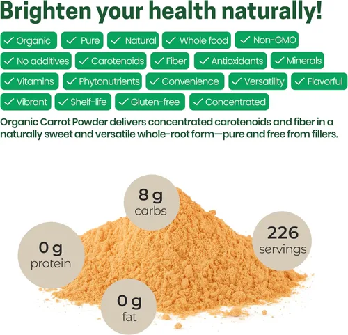 Miniatura 5 de Z Natural Foods Polvo de zanahoria orgánico, polvo de superalimento natural para la visión y la salud del corazón, ideal en jugos, batidos