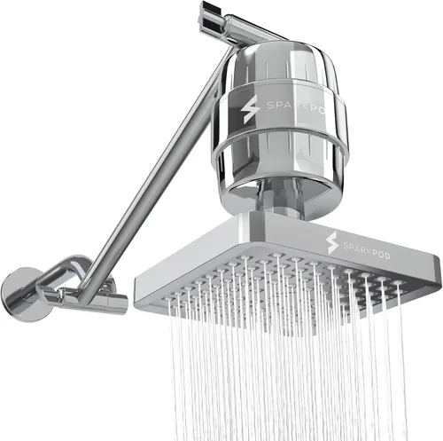 SparkPod Cabezal de ducha de lluvia de alta presión de 6 pulgadas con cápsula de filtro de 23 etapas y extensión de brazo de ducha ajustable de 11