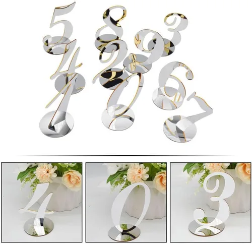 Miniatura 8 de NUOBESTY 10 piezas de acrílico para números de mesa, elegantes tarjetas de números de asiento de boda, reutilizables, decoración de mesa