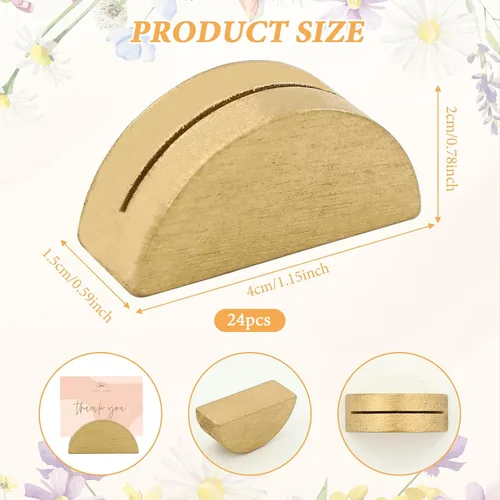 Miniatura 2 de 24 soportes dorados para números de mesa, diseño semicircular, para boda, recepción, aniversario, fiesta, restaurante, decoración de eventos (dorado)