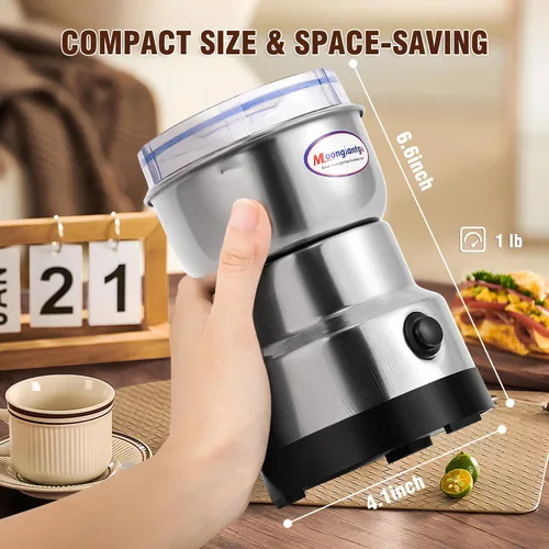 Miniatura 5 de Moongiantgo - Molinillo de café eléctrico, mini molinillo de especias, 200W, molienda rápida de 10s, molino de grano seco para especias, semillas