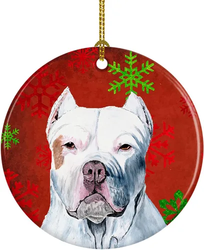 Miniatura 21 de Caroline's Treasures Bulldog English - Copos de nieve rojos y verdes, adorno de cerámica de Navidad, decoración colgante para el hogar, Navidad