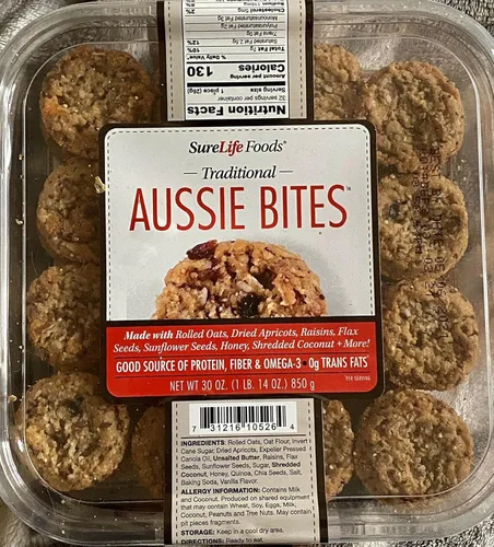Gourmet Kitchn SureLife Foods Bocados tradicionales australianos, galletas de proteína con quinua, chía, avena enrollada, 270 mg de omega-3 por