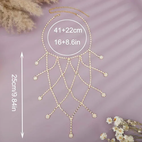 Miniatura 2 de Xerling Sujetador sexy de hombro con diamantes de imitación, cadena de cuerpo, flecos, flecos, joyería corporal, cadena de brazo de boda, verano