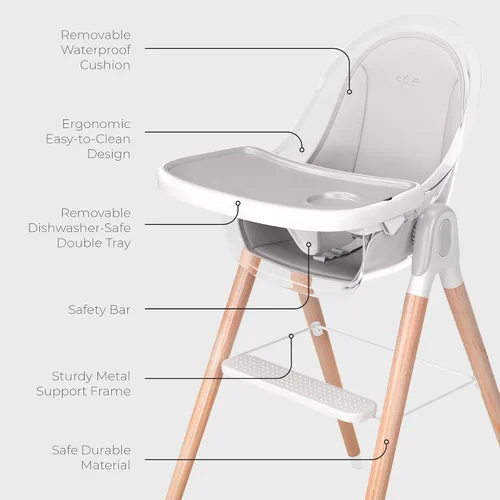 Miniatura 8 de Silla alta de Children Of Design - Trona de bebé 6 en 1 no reclinable para bebés y niños pequeños, madera moderna, fácil de limpiar, bandeja