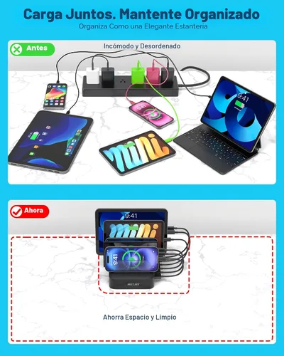 Miniatura 3 de MSTJRY Estación de carga para múltiples dispositivos: Estaciones cargadoras multi USB-A de 5 puertos, organizador multidispositivo, base de carga