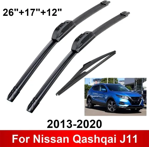 Miniatura 2 de Juego de 3 limpiaparabrisas delantero y trasero compatible con Nissan Qashqai J11 2013-2020 parabrisas ventana de 26 pulgadas + 17 pulgadas + 12