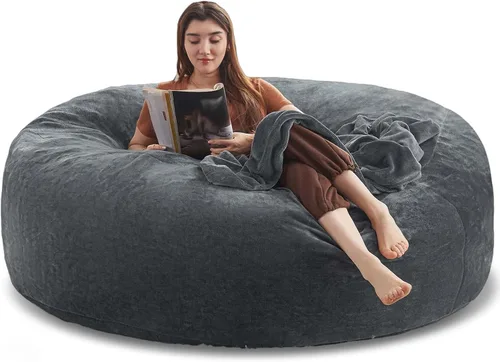 Miniatura 25 de LKD Puf para adultos, 4 pies, puf con relleno, de espuma viscoelástica, puf de felpa, adecuado para dormitorio, balcón, juegos, ocio, lectura
