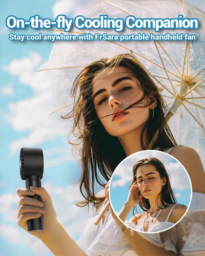 Miniatura 5 de FrSara Portable Handheld Mini Fan, Small Rechargeable Personal Fan, Summer Travel Essentials with 6-Speeds, 3000mAh, Great for Outdoor, Makeup