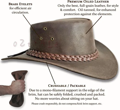 Miniatura 4 de Oztrala Sombrero de cuero aceitado australiano Outback australiano vaquero australiano occidental para hombres y mujeres niños negro marrón WO HL11