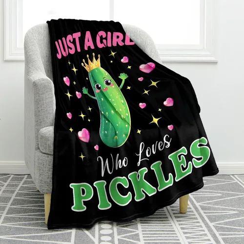 Jekeno Bonita manta de pepino con texto en inglés «Just A Girl Who Loves Pickles», regalos para mujeres, hombres, niños, niñas, mamá, amigos,