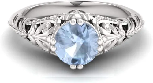 Miniatura 2 de Diamondere Anillo de compromiso con piedras preciosas naturales y certificadas en oro blanco de 14 quilates Anillo solitario estilo vintage