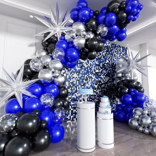 Miniatura 18 de Kit de arco de globos negros y dorados, ADOINBY 140 piezas de globos de látex confeti negros, blancos y dorados metálicos de 18, 12, 10 y 5