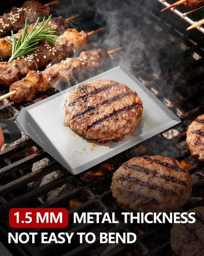 Miniatura 5 de HULISEN Espátula grande de acero inoxidable para parrilla, espátula de metal resistente de 6 x 5 pulgadas con bordes de corte, accesorios