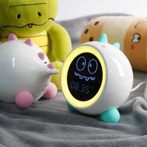 Miniatura 7 de Reloj despertador para niños, reloj de entrenamiento para dormir con luces nocturnas, máquina de sonido, reloj despertador de dinosaurio para niños